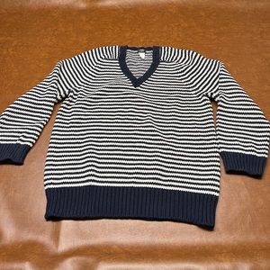 J. Crew V-Neck Navy & White Striped Nautical Heavy Knit Sweater Size XL
